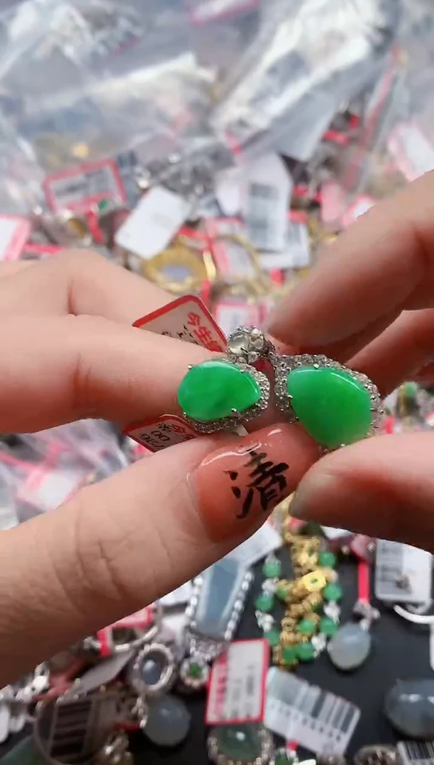 银S925镶嵌戒指翡翠天然A货缅甸翡翠