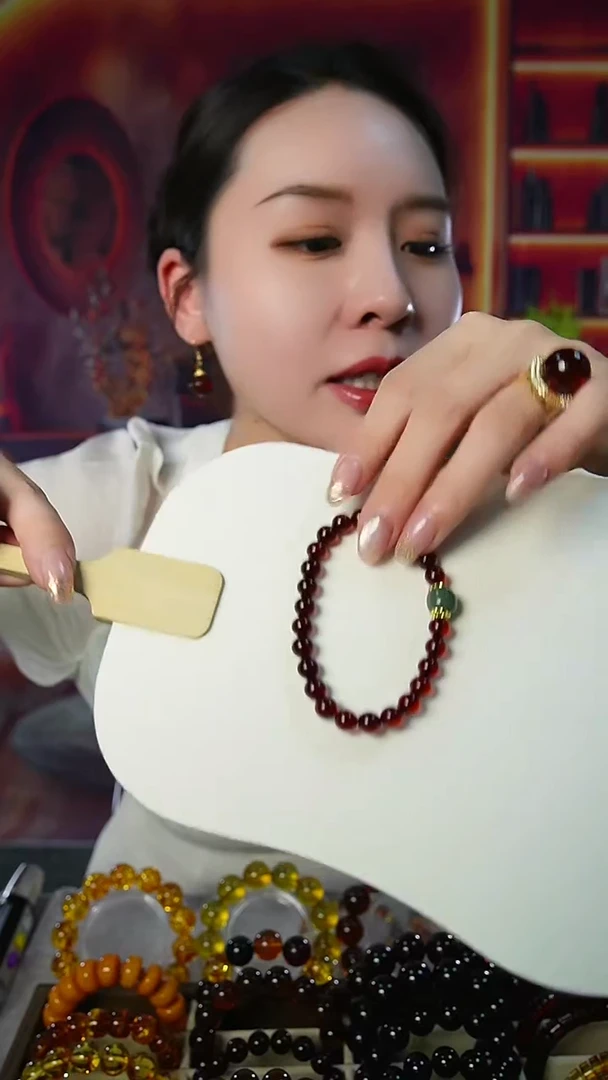 手链琥珀银S925镶嵌7mm+血珀手串