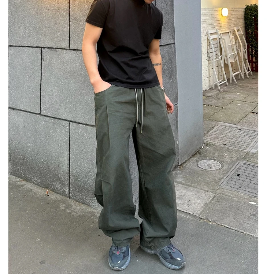 【张装不凡】夏季纯棉宽松阔腿百搭直筒男生运动休闲裤复古伞兵裤