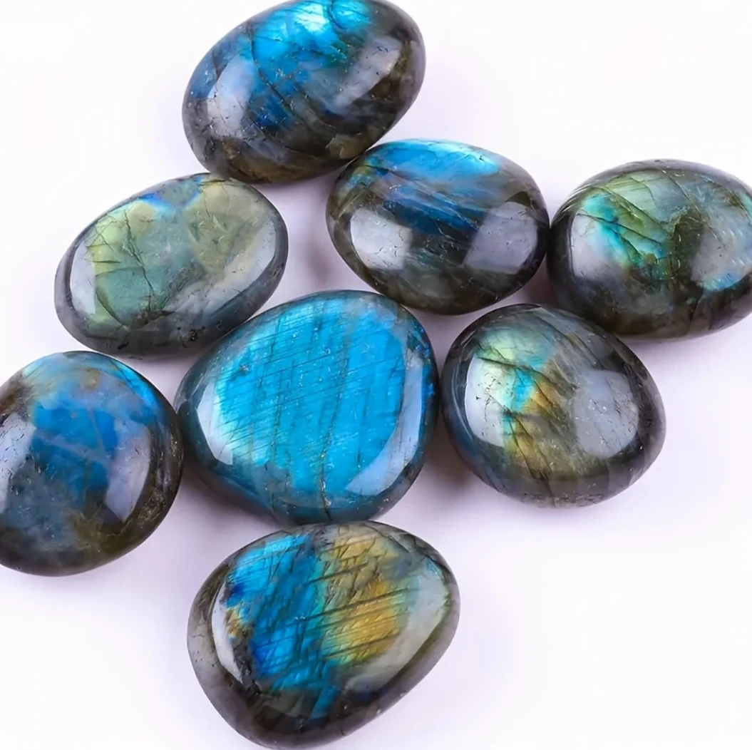 蓝光拉长石矿石标本手把件鱼缸石把玩好物摆件