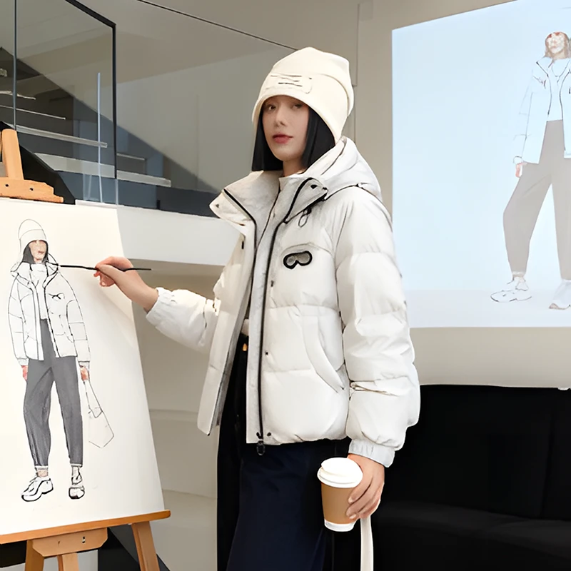 801小个子休闲减龄短款加厚连帽贲松时尚防风外套