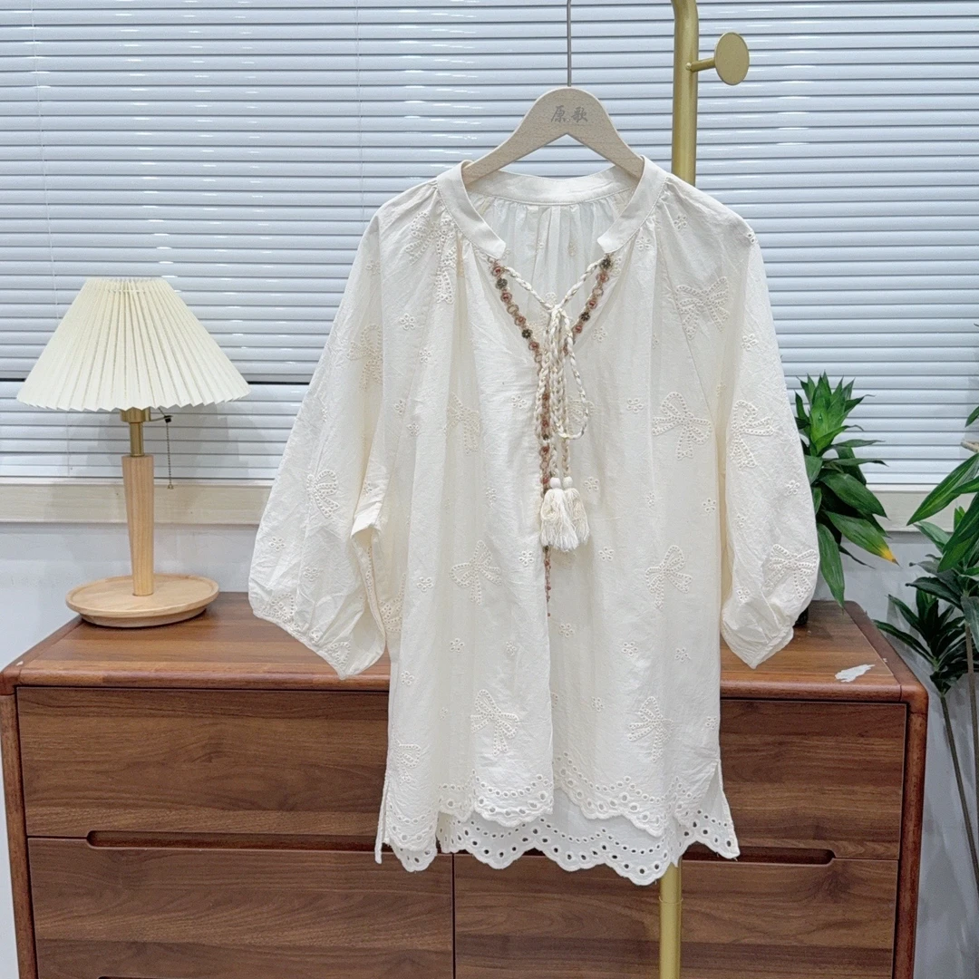 【原歌2】夏季新款全棉重工蝴蝶镂空上衣YG775