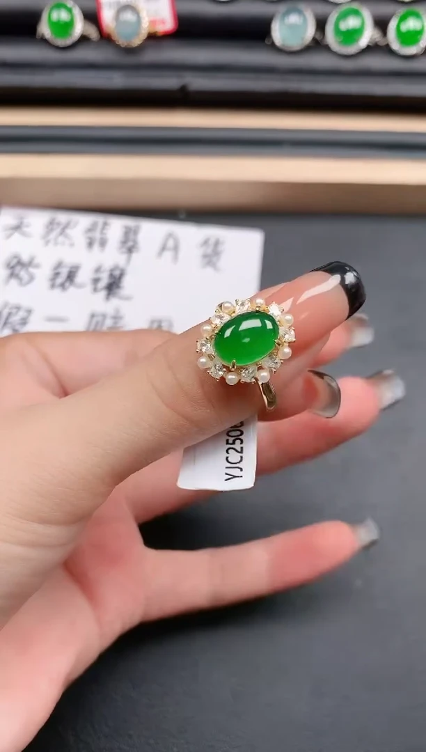 翡翠戒指银S925镶嵌1111111