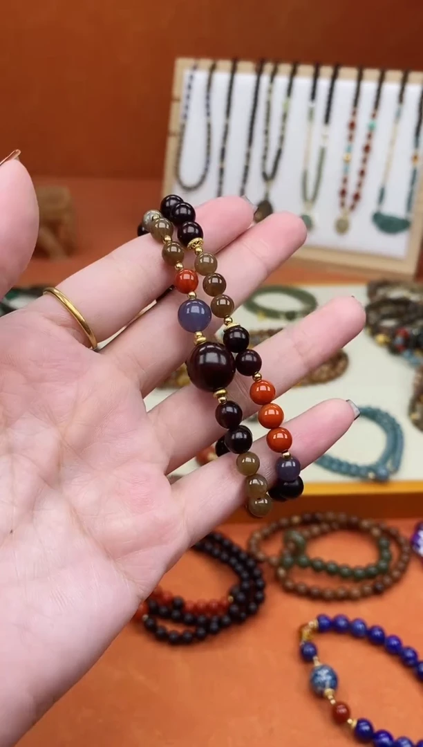 手串檀香紫檀（小叶紫檀）未镶嵌双圈印度小叶紫檀和田南红手串