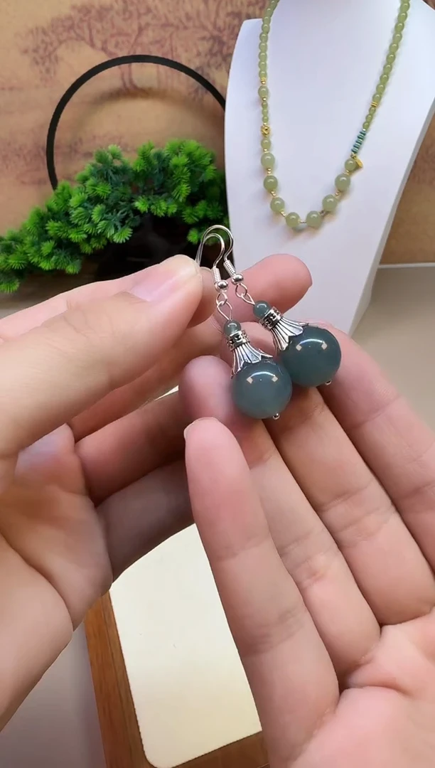 银S925镶嵌翡翠耳饰E187