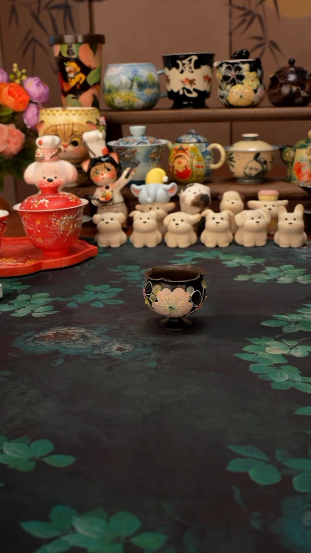 花满蹊  黑色品茗杯