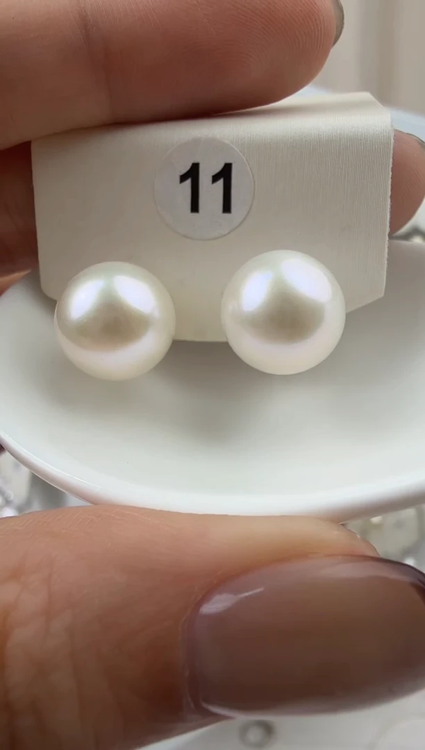 银S925镶嵌耳饰淡水珍珠11-12mm素钉