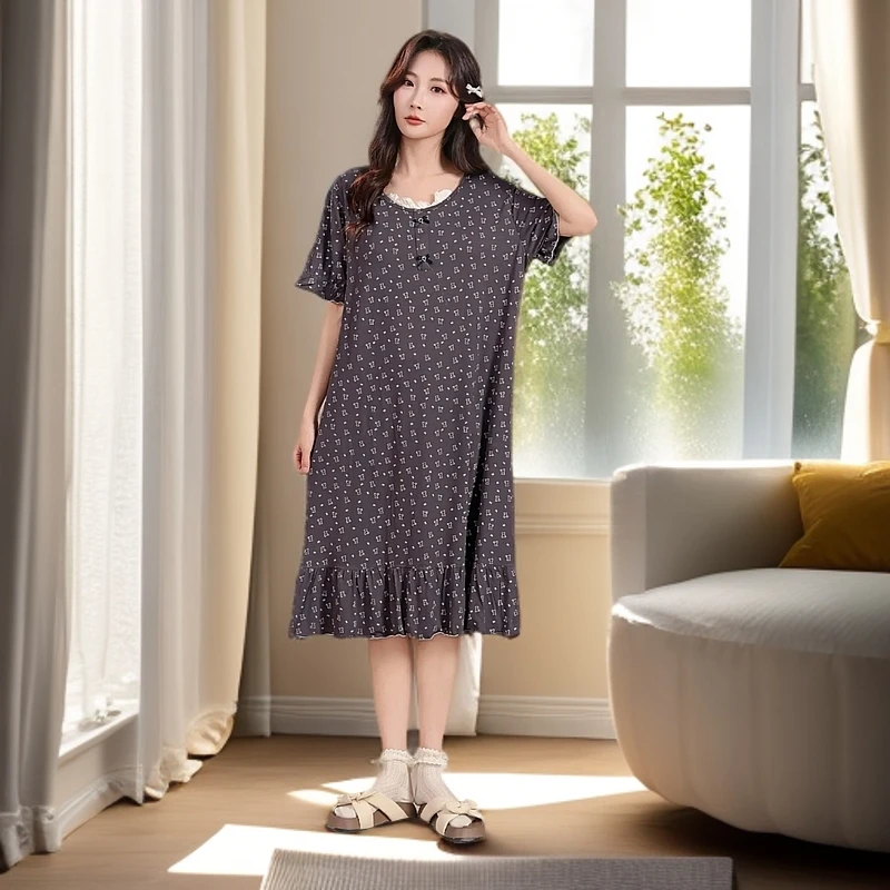 带胸垫25327夏季甜美宽松莫代尔棉睡裙女士家居服