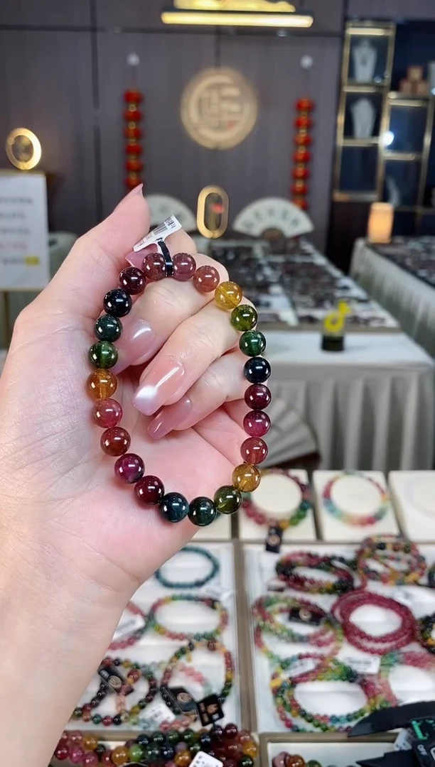 未镶嵌透体老矿碧玺彩虹单圈手串8mm+碧玺hon多样性发一条