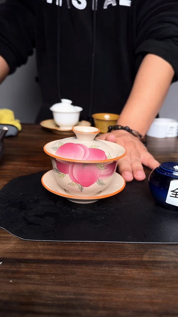 婺州龙窑烧制技艺三才7个桃盖碗（