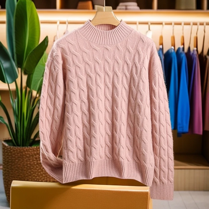 2024年新款加厚100%纯山羊绒衫女半高领秋冬季宽松羊绒毛衣打底