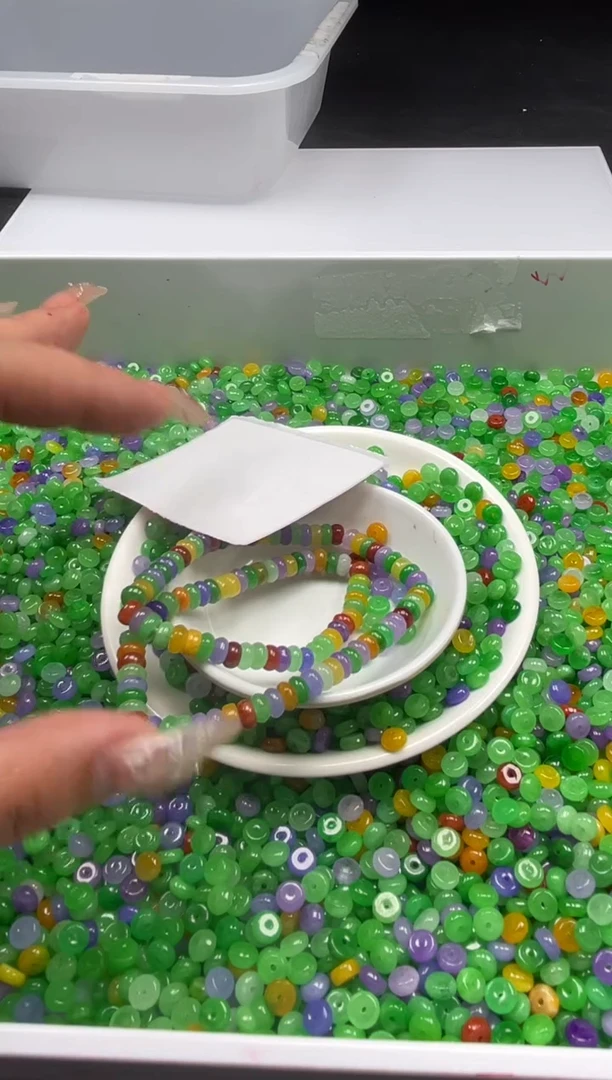 翡翠未镶嵌颈饰w1822翡翠三彩算盘6*3mm*30颗