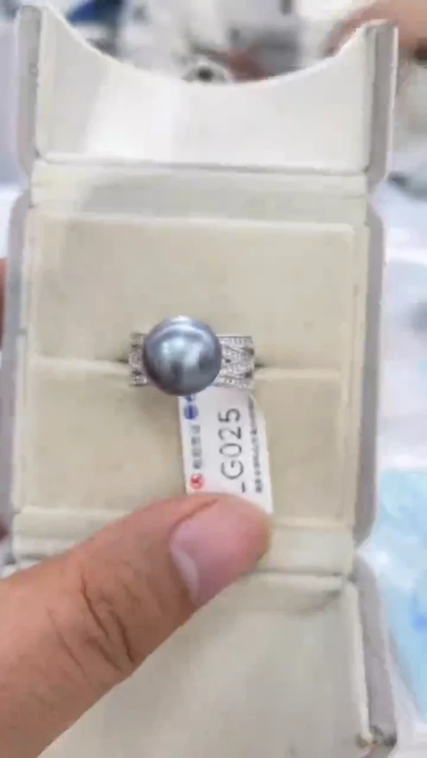 银S925镶嵌戒指海水珍珠大溪地