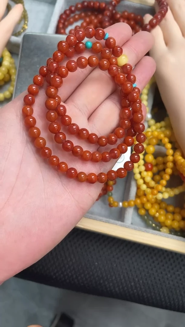 手串未镶嵌南红玛瑙火焰红三圈QF-C58（多样性发一）