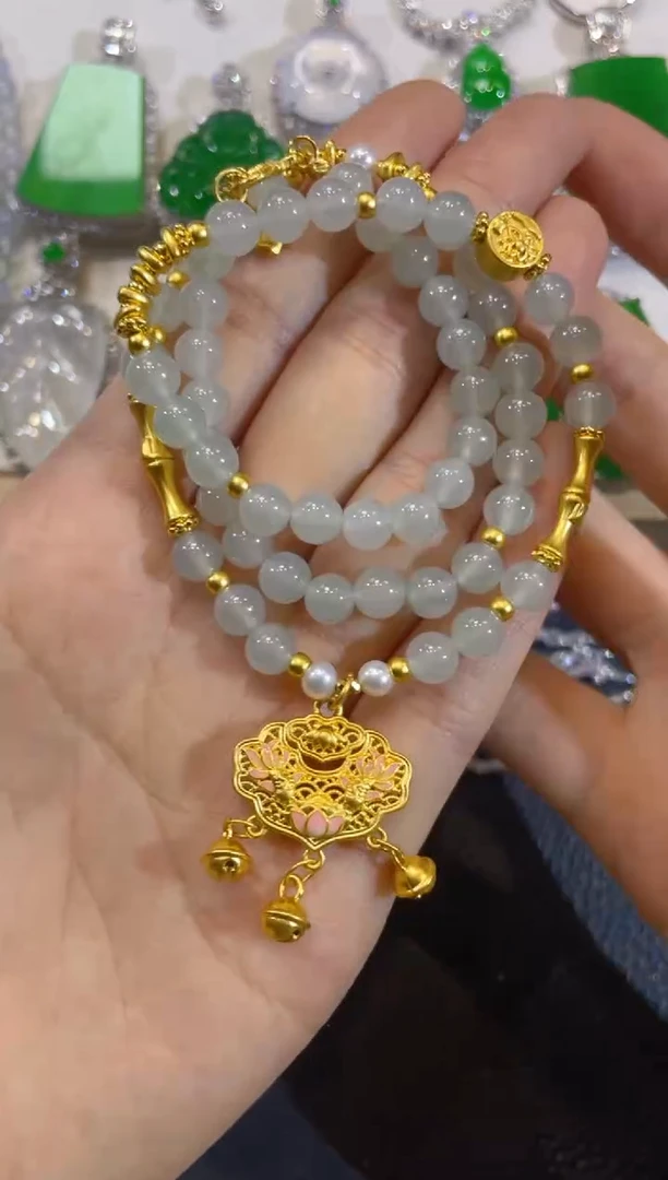 颈饰足金镶嵌翡翠团购2
