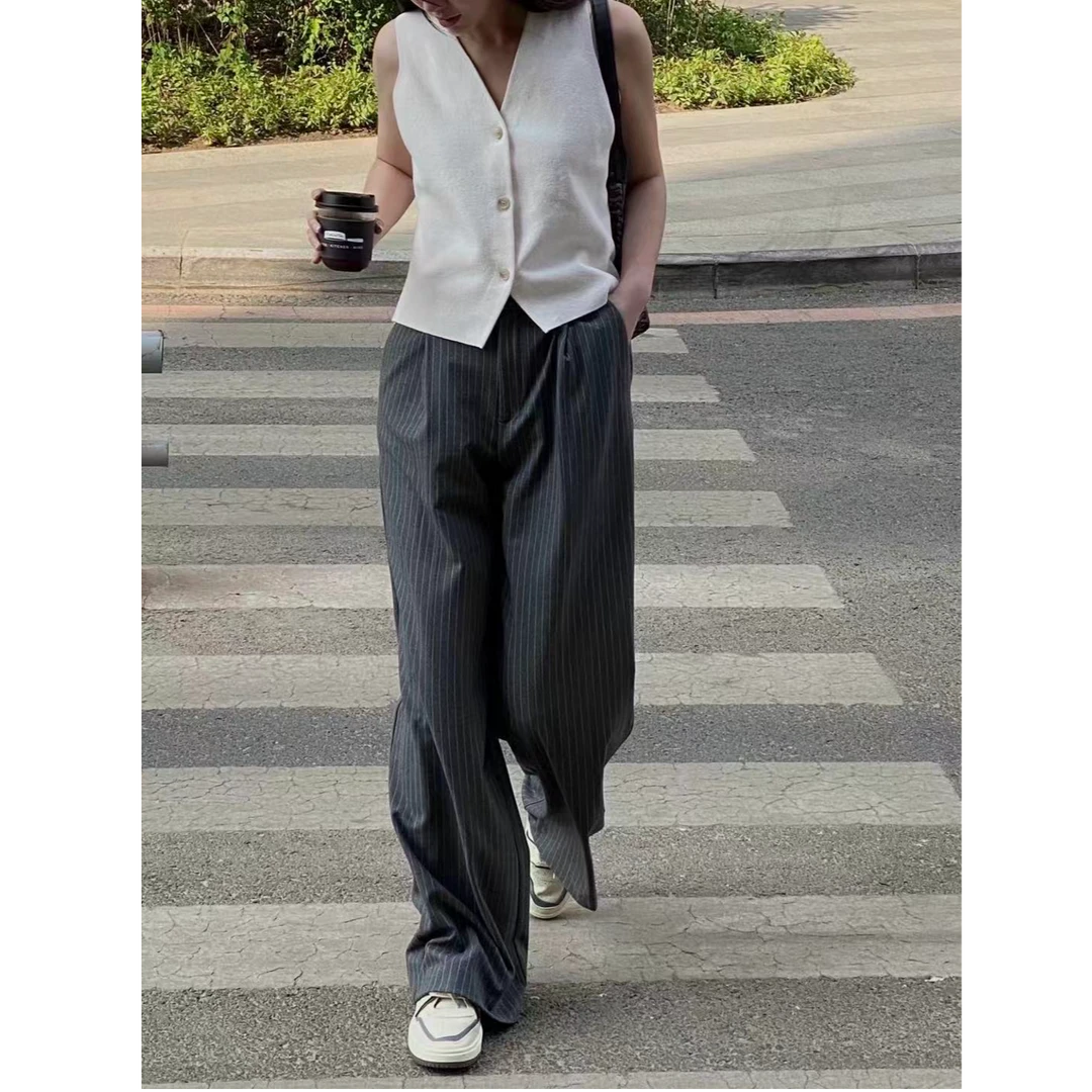 未使用 MaxMara 现货 新款气质简约条纹羊毛混纺直筒长裤 KZ0154