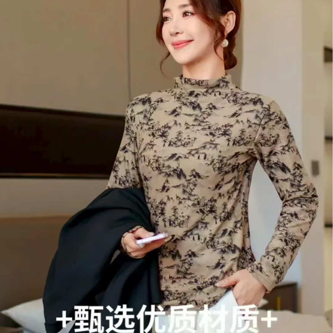 秋冬新款自发热速暖双面德绒女士半高领打底衫-山竹