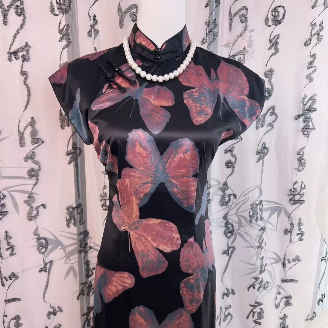 三分袖短袖常规袖日常温柔风旗袍中式提花中长款夏季时尚网红