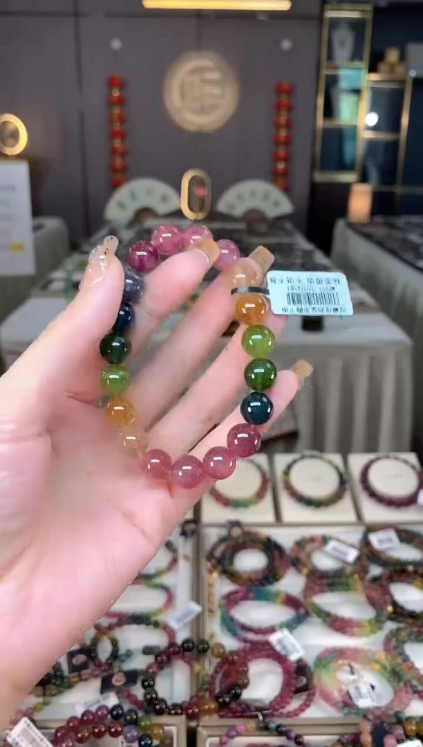 未镶嵌老矿碧玺色标彩虹单圈手串10mm+碧玺dan多样性发货一条