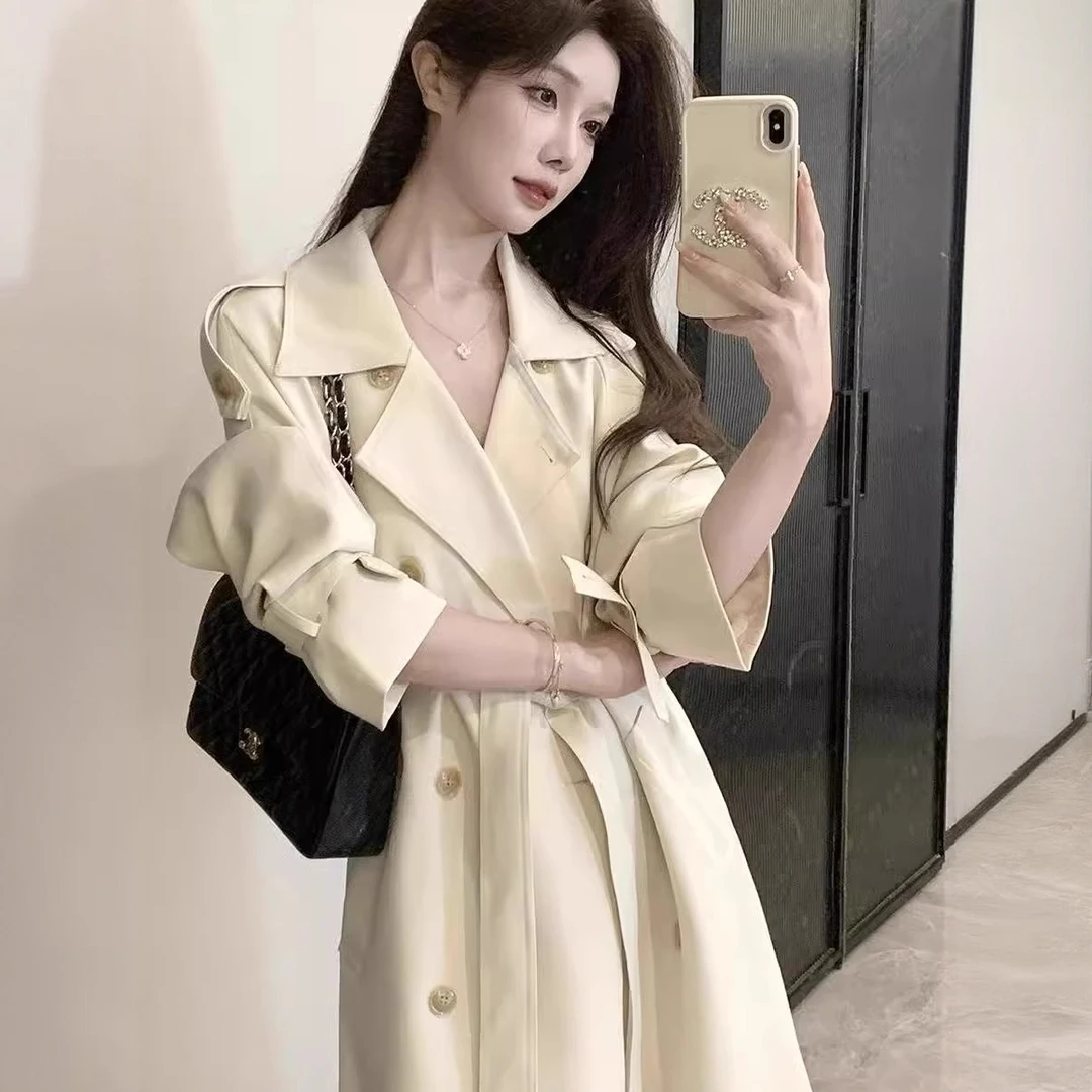 米白色风衣外套女2025春秋季新款中长款韩版气质小个子高级感大衣
