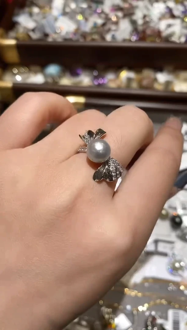 银S925镶嵌戒指/指环定制海水珍珠楚楚珠宝中古甄选不退换