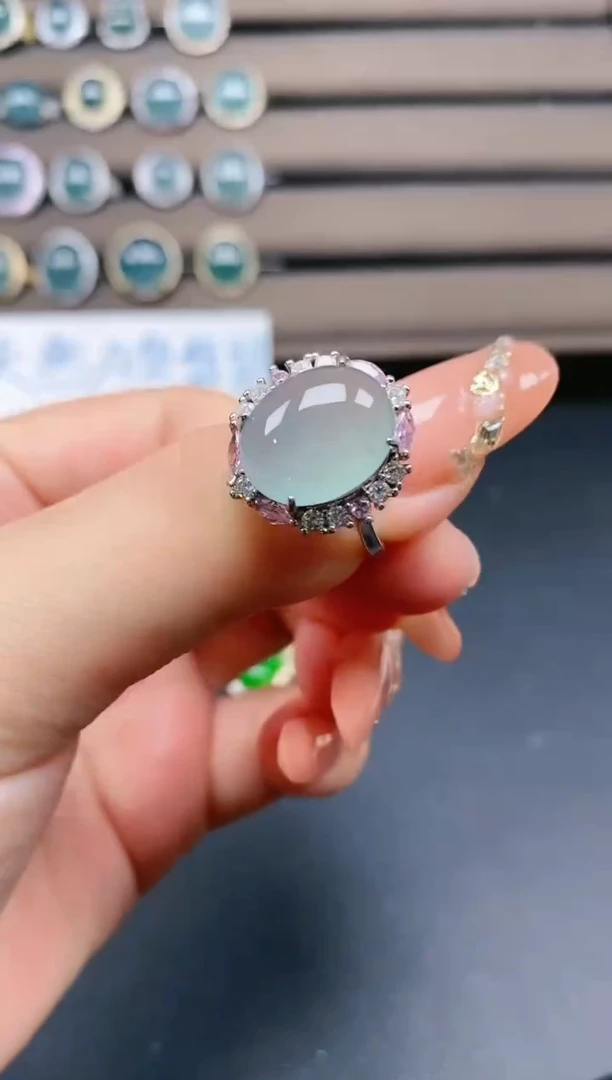 翡翠戒指银S925镶嵌42422