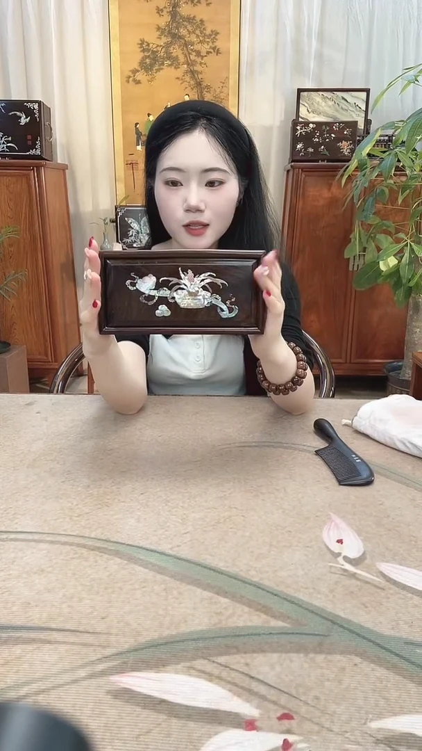 红酸枝木类成套家具大红酸枝嵌螺钿 万事如意抽拉盒20*10*6
