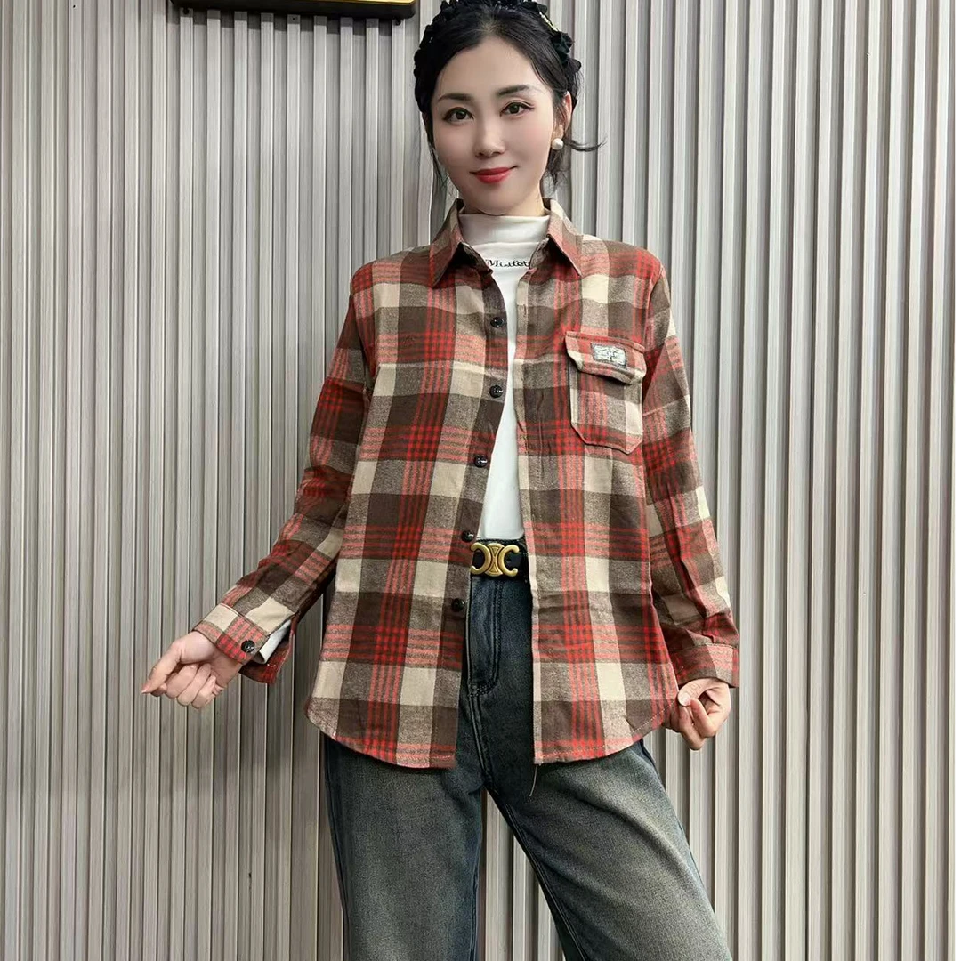 春季新款百搭减龄格子衬衫外套开衫外搭宽松版长袖上衣