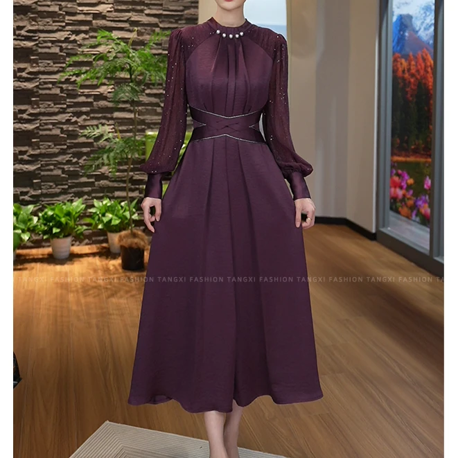 唐熹预售2024早秋新款【ZM24-Q627】高端法式优雅紫色烂漫连衣裙子