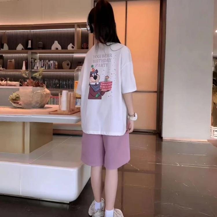 2025多色爆款高级潮款新款多色潮款洋气新款夏季度卡通印花休闲短
