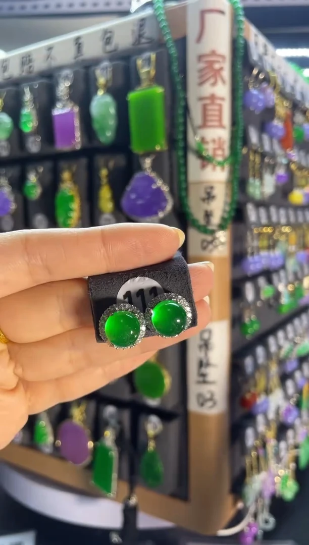 翡翠银S925镶嵌耳饰111