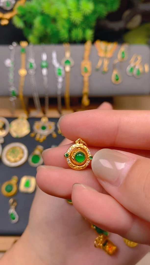 吊坠(不含链)银S925镶嵌翡翠小提溜