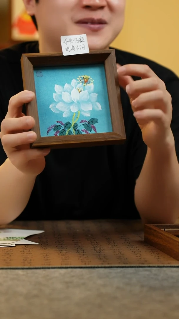 国画14*14纯手绘国风国画摆台