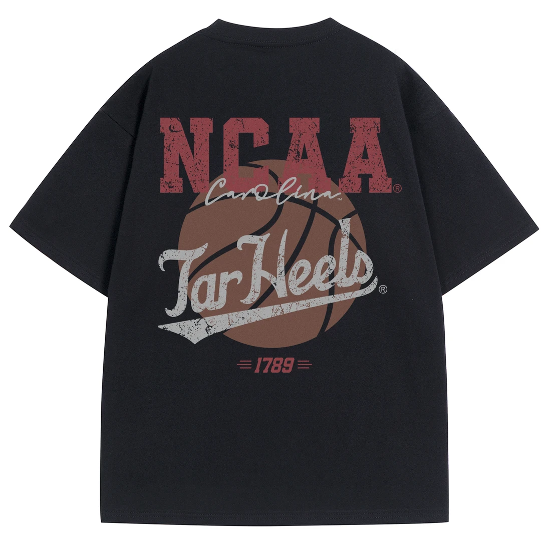 NCAA北卡大学个性篮球背面印花潮流圆领宽松校园风通勤篮球短袖