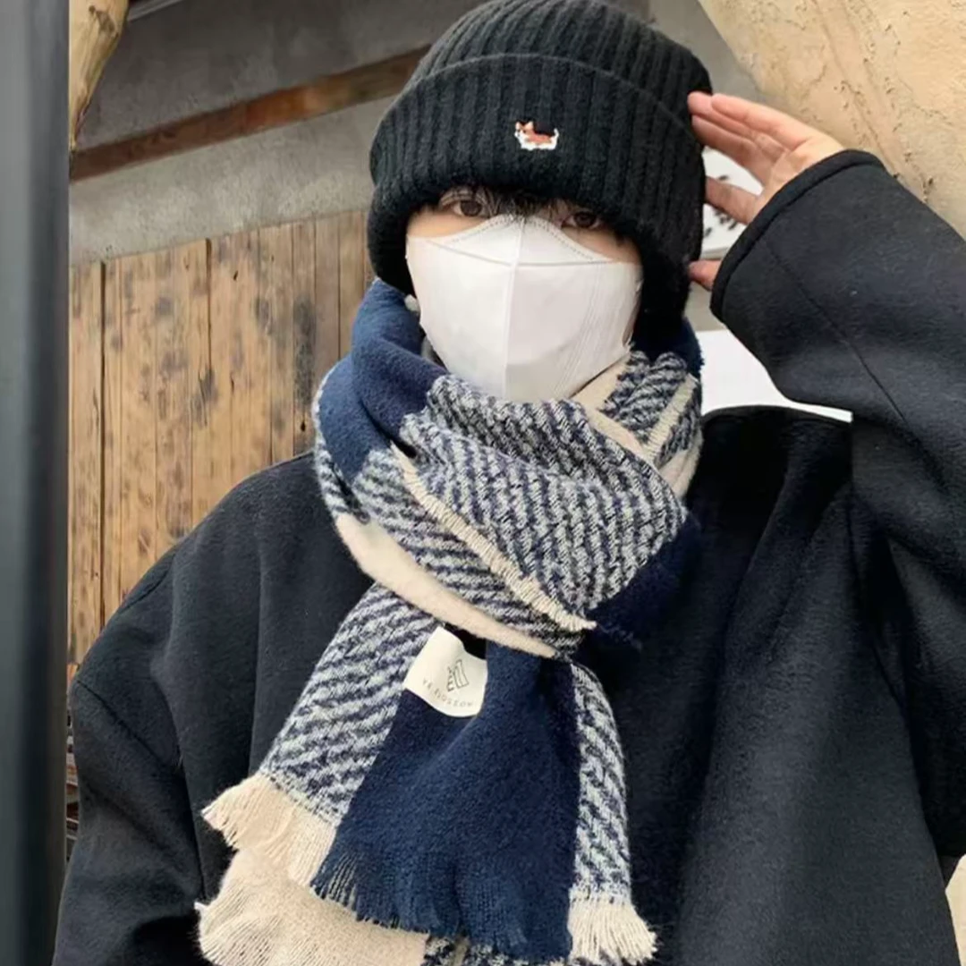 WH-【cnc专属小】男士韩版围巾潮流时尚气质简约保暖加厚休闲