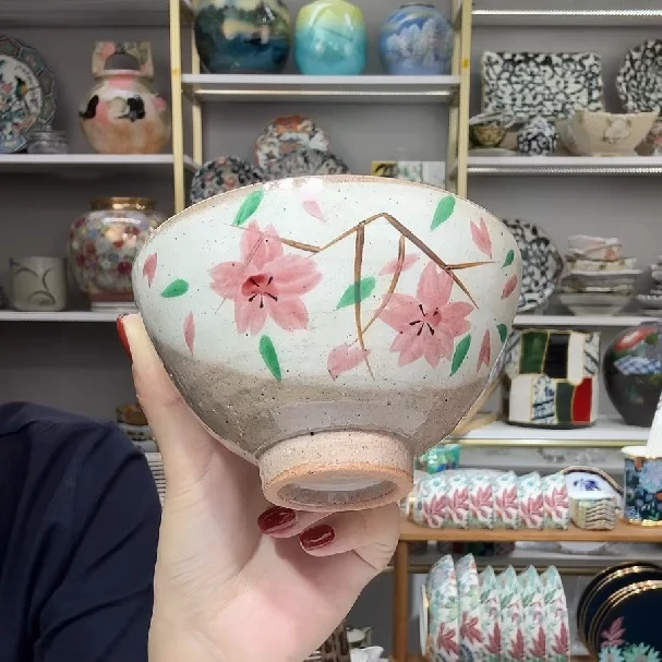 【单支】日本进口濑户烧手绘樱花饭碗-粉色