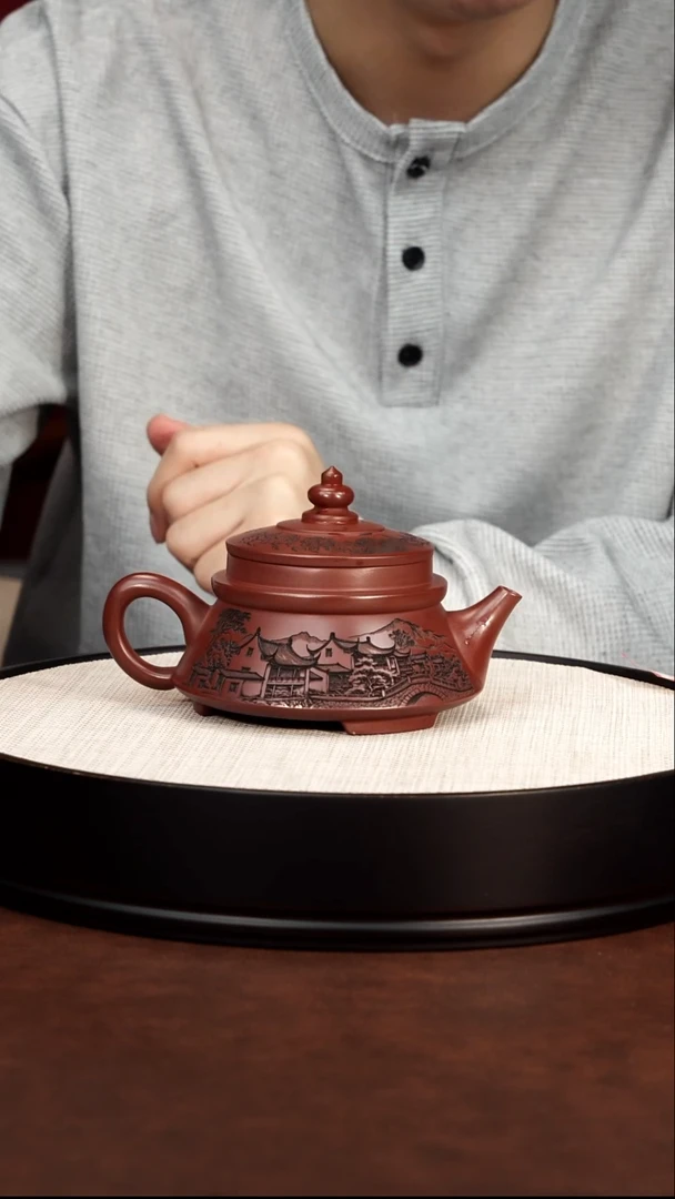 茶壶紫砂宜兴紫砂 亭台宝塔壶 龙血砂