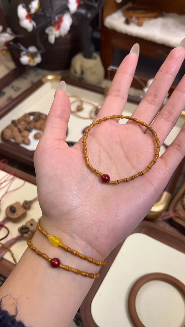 手串桃核【桃缘序】竹节「红色莎莎」桃木桃核辟、挡、驱、护 备注手围