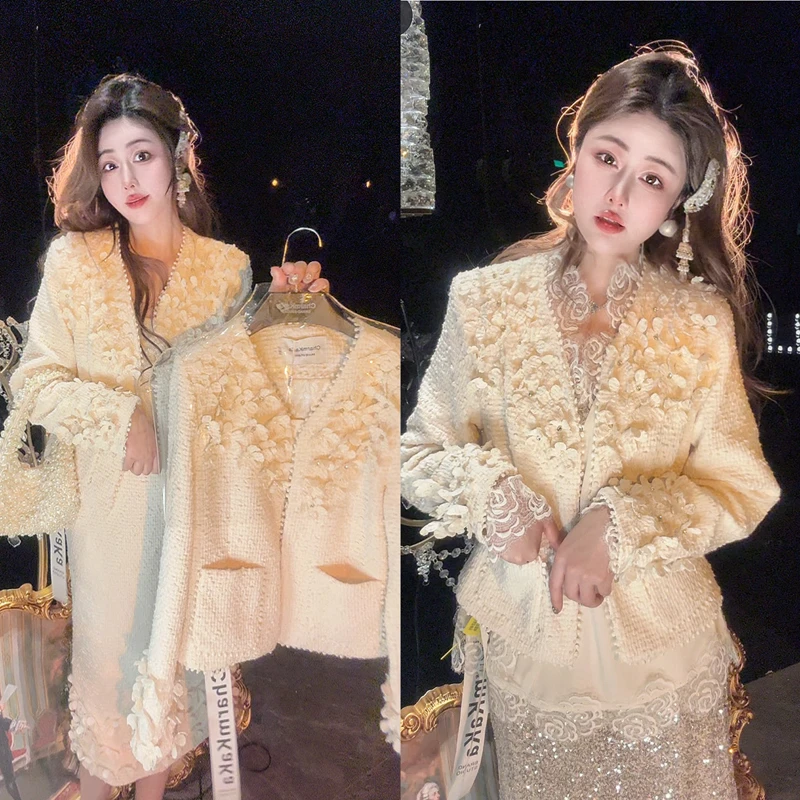 【冷感清闺】62184立体花朵香风短款香风上衣