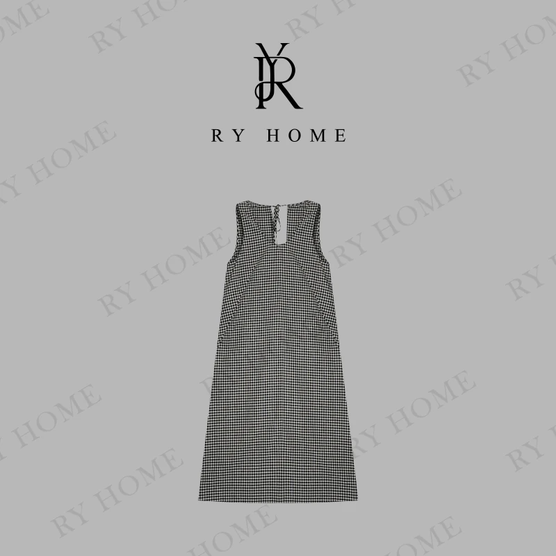 【容雨RYHOME】欧诺风十迷你小方格两件套坎肩式长款连衣裙251L1362