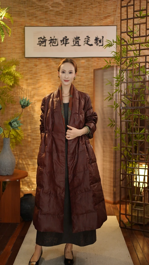 【红油皮鹅绒服】新中式长款长袖风衣定制设计款62-红油皮鹅绒服