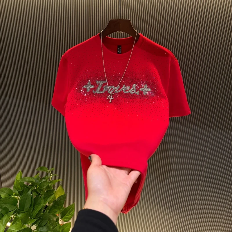 新年男士秋冬短袖刺绣LOVE男款上衣半袖爆款轻奢时尚高定百搭圆领