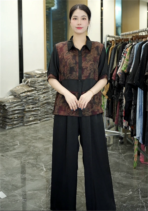 夏款上新【夜玫瑰】显瘦大码女装通勤高档上衣裤子套装75691#