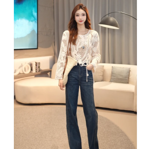 马克华菲女装秋季2025镂空立体提花设计针织衫 F53004A501 qz