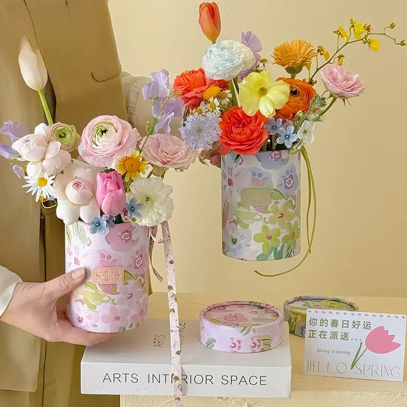 【花儿乐】花漾田心盒套二桶花店鲜花制作材料diy制作520花束材料