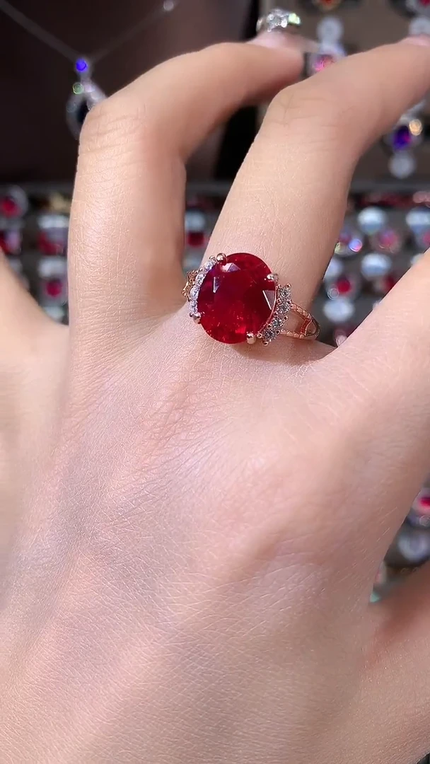 无925银鸽血红色戒指