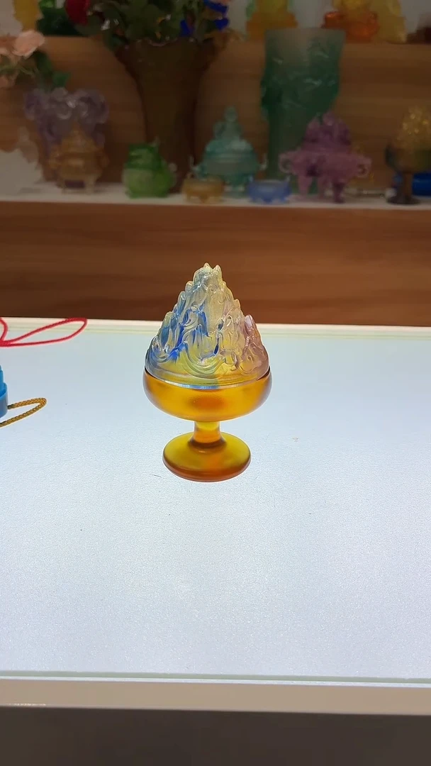琉璃手工艺品小号蓝彩色盖子博山炉10*6