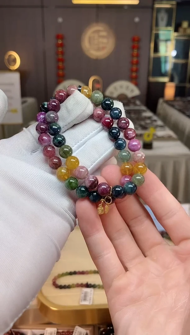 未镶嵌老矿碧玺彩虹单圈手串8mm+碧玺xion多样性发一条