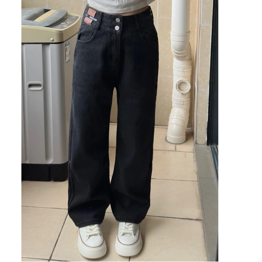 大码女装衣服高腰梨形阔腿牛仔裤女宽松春季2025多巴胺直筒裤裤子