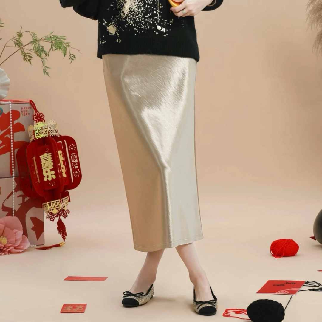 【芝士Cheese】优雅华尔兹  优雅气质高腰显瘦百搭鱼尾摆缎面半身裙